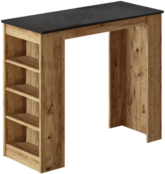 NORDVÄRK ST1 Barbord, med 3 hyllor - naturligt och svart melamin (120x51,6)