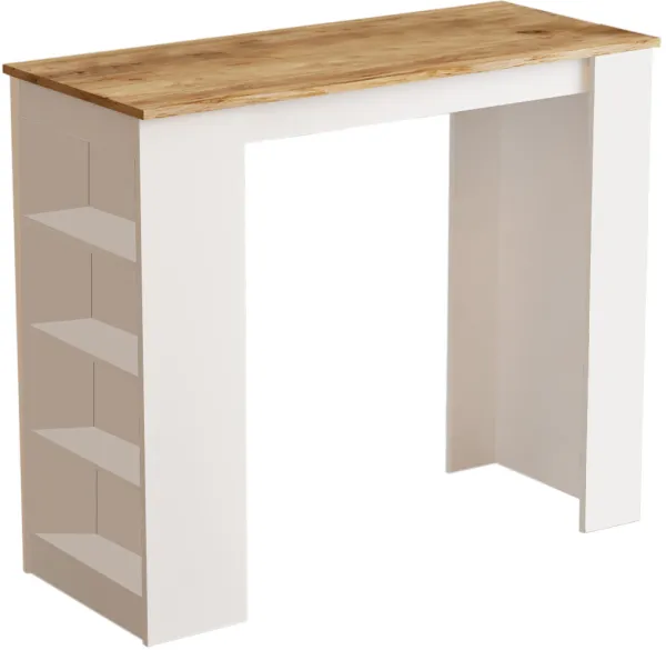 NORDVÄRK ST1 Bartisch, med 3 hyllor - vit och natur melamin (120x51.6)