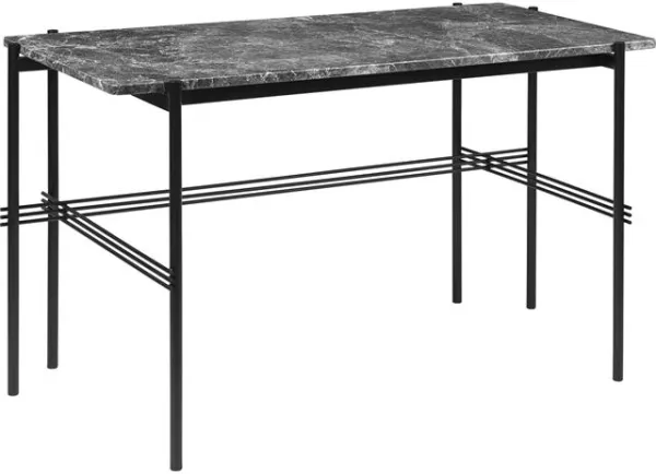 GUBI TS Skrivbord 120 x 60 cm med Svart Bas och Grå Emperador Marmorskiva