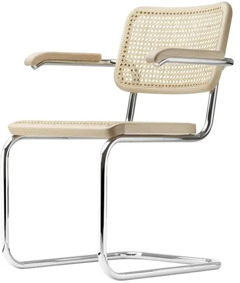 Thonet S 64 V Freischwinger matsalsstol med armstöd Krom/Bok